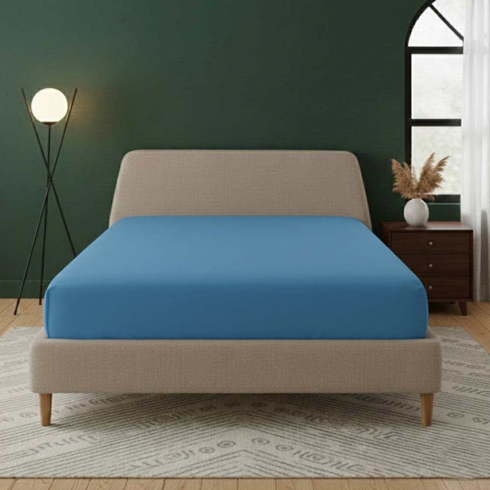 Snug City Flannelette Fitted Sheet Extra Deep 40cm Skirt Soft Brushed Cotton in Blue