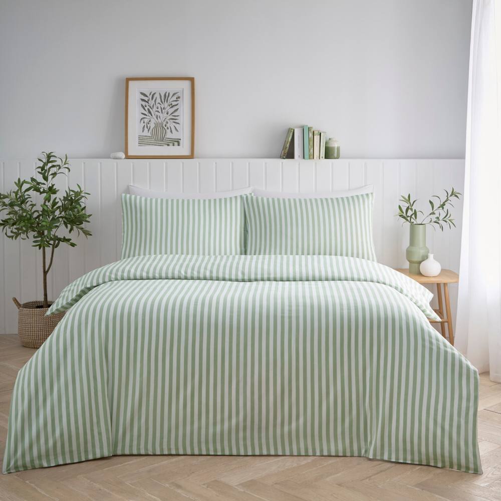 Portfolio Home Pencil Stripe Duvet Cover Set in Green