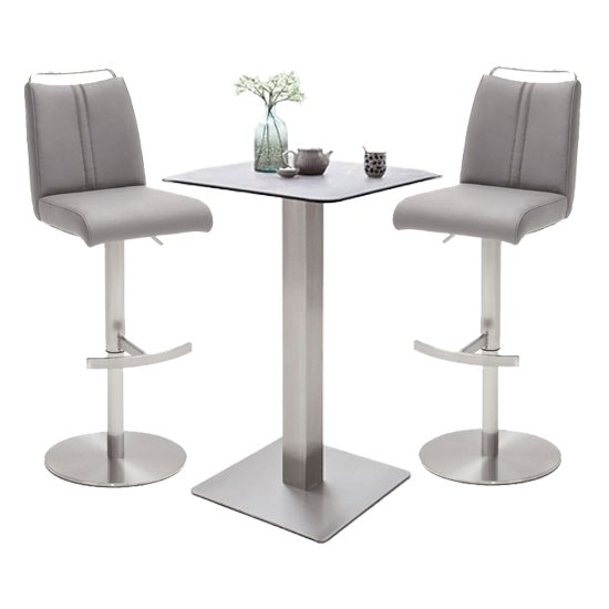 Soho Glass Bar Table With 2 Giulia Ice Grey Stools