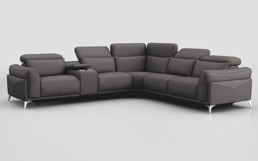 Grey Fabric Gattolino 2 Corner 2 Static Sofa with Manual Head Tilt & Console