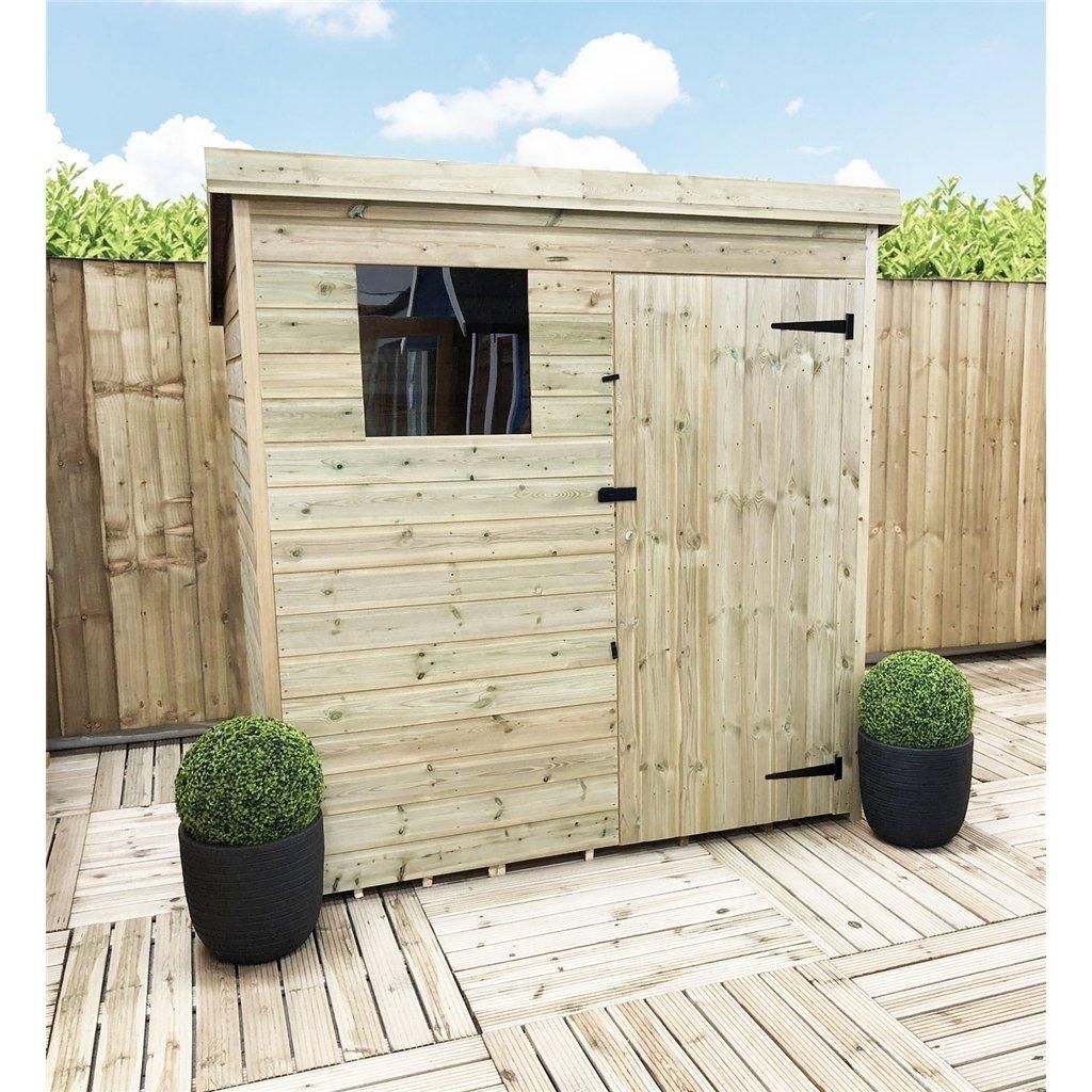 Marlborough 6 x 5 Pressure Treated Pent Garden Shed with Single Door in Natural