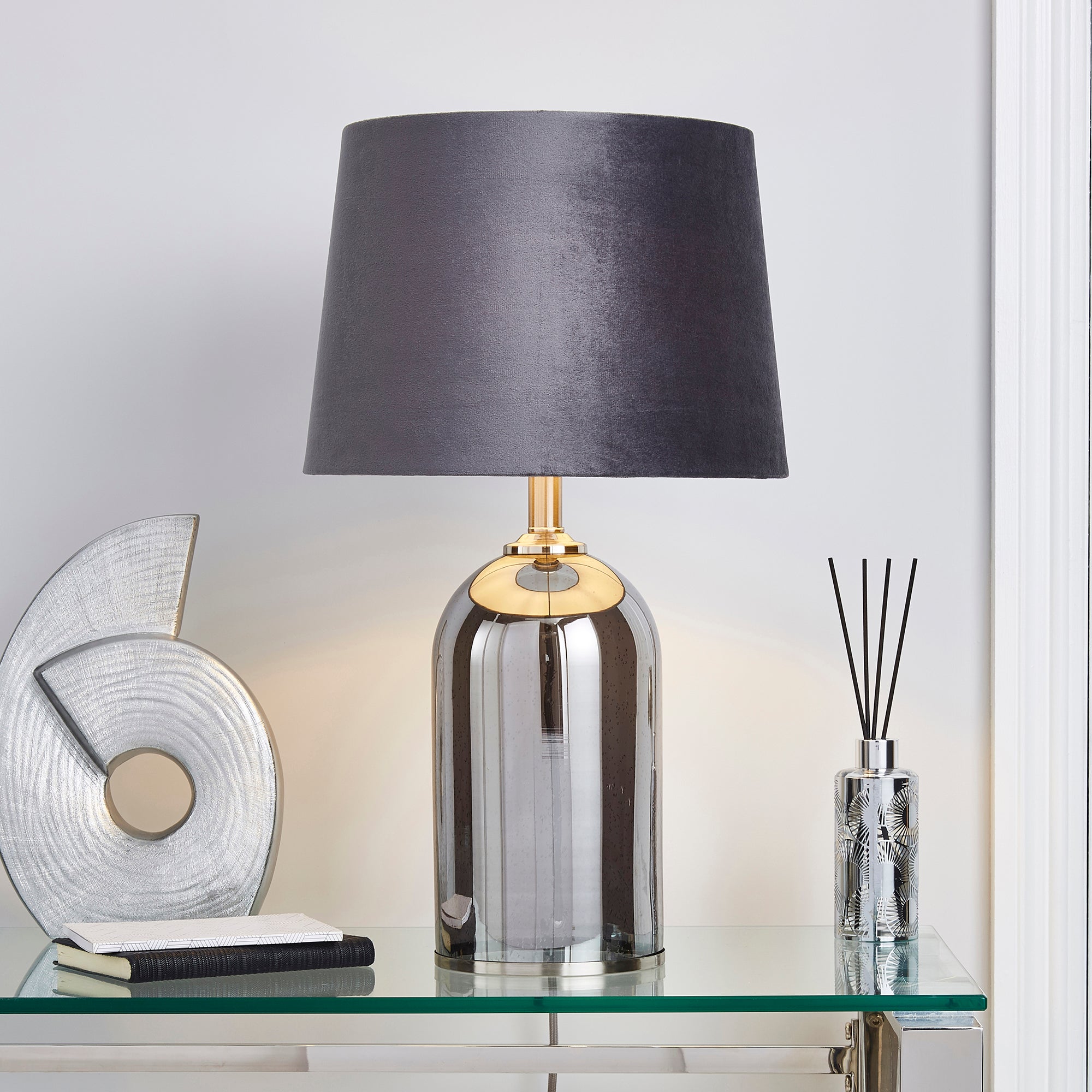 Lenny Smoked Glass Table Lamp Grey