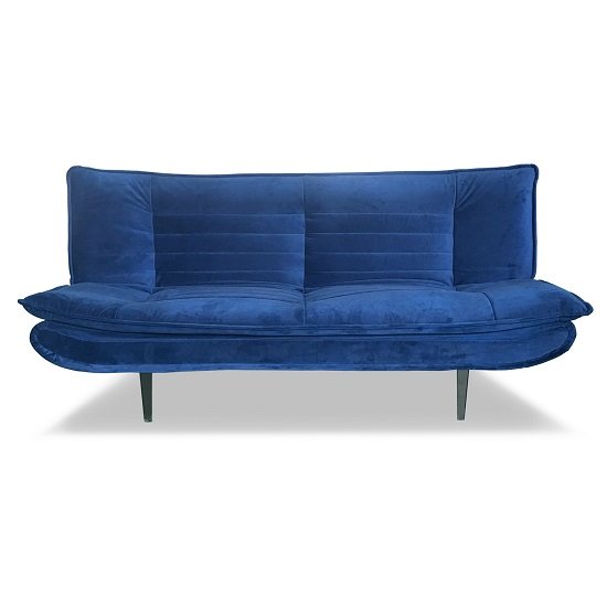 Reber Velvet Sofa Bed In Blue Finish With Black Metal Legs