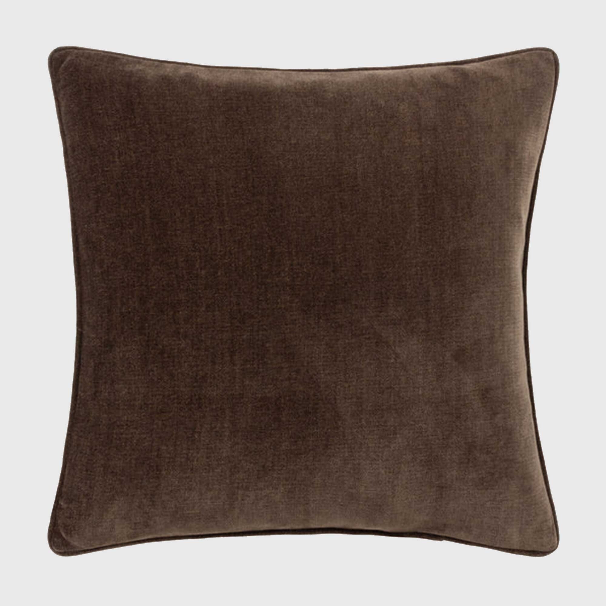 Chocolate Chenille Piped Cushion, Square, Brown Polyester | Barker & Stonehouse