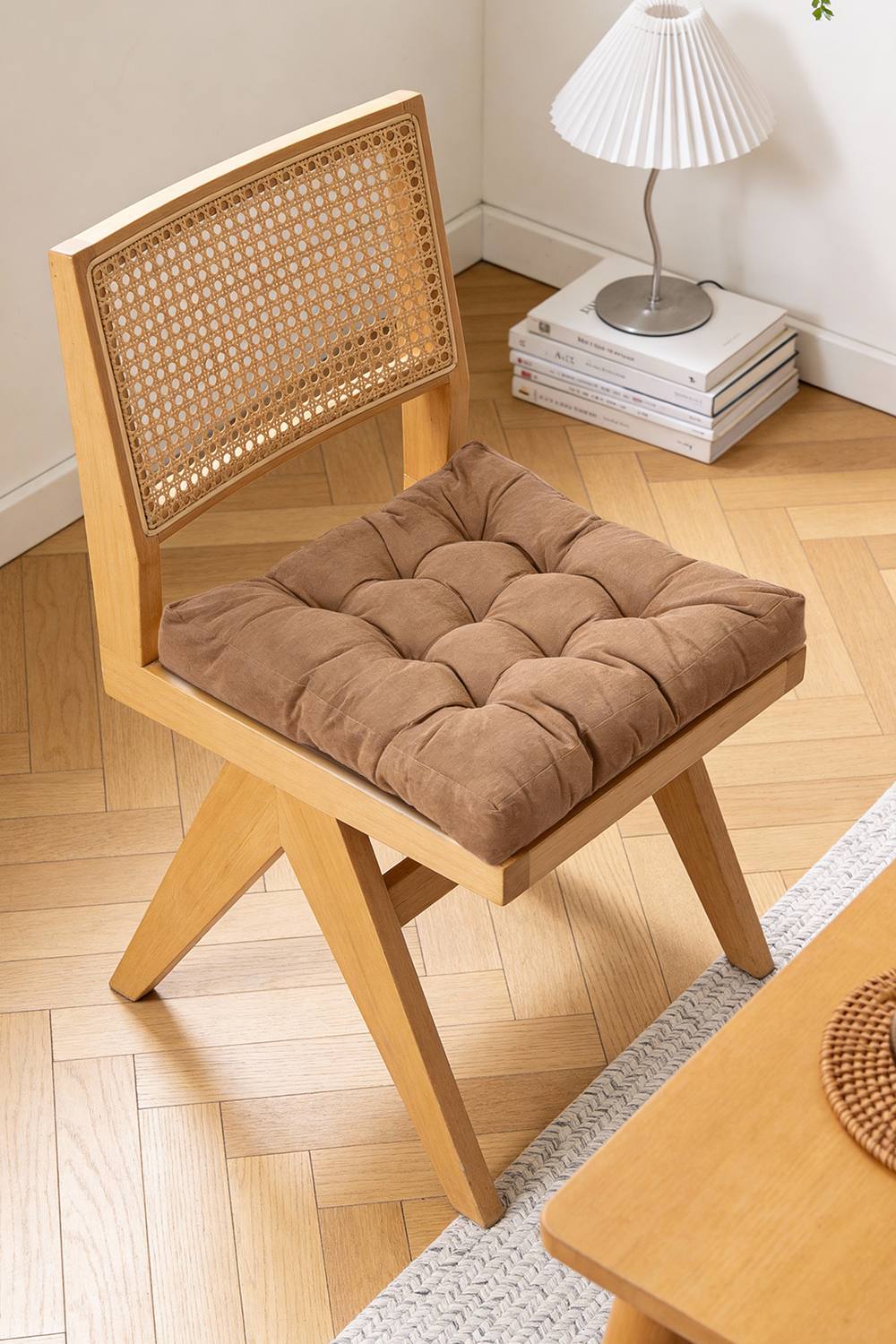 Padded Comfort Corduroy Indoor Chair Cushion in Light Brown