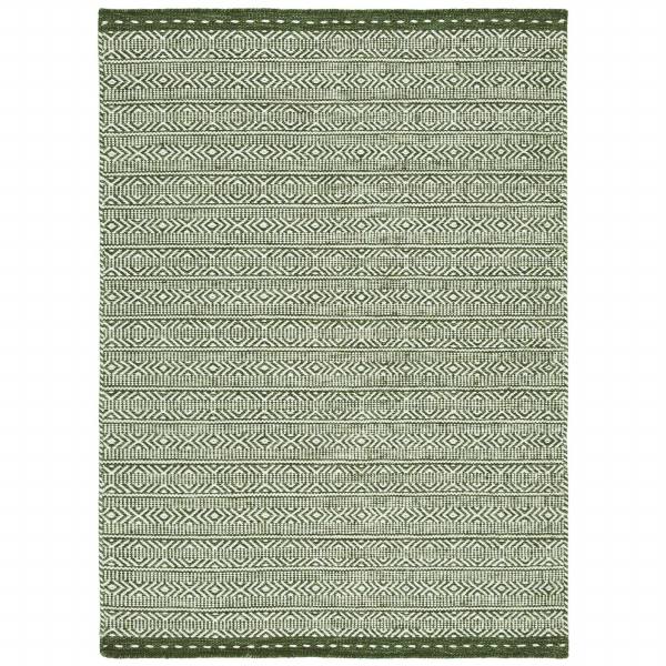 Knox Hand Woven Rug - In Green 73% Wool, 14% Cotton, 9% Polyester & 4% Viscose - W200 x D290cm