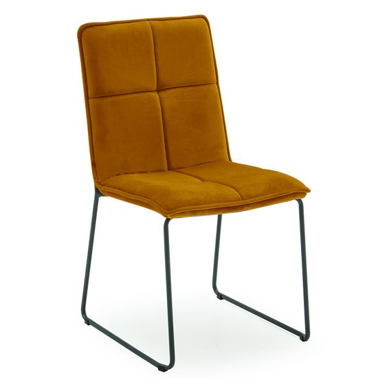 Soren Velvet Dining Chair In Mustard With Black Metal Legs