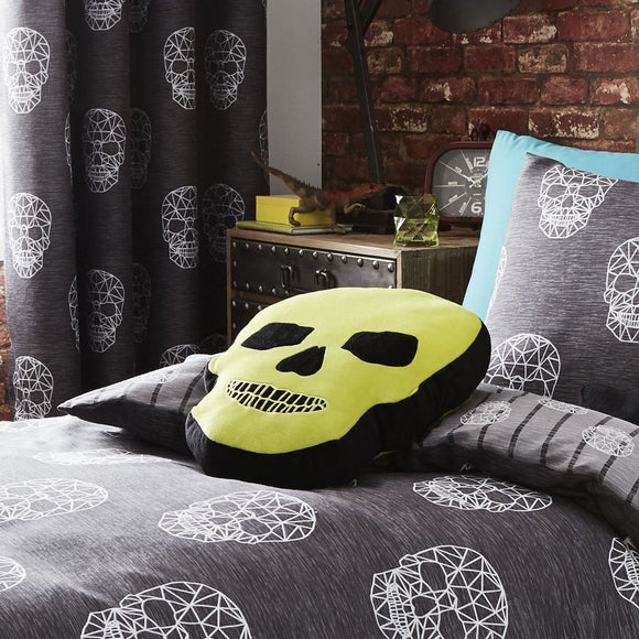 Catherine Lansfield Green Skulls Cushion