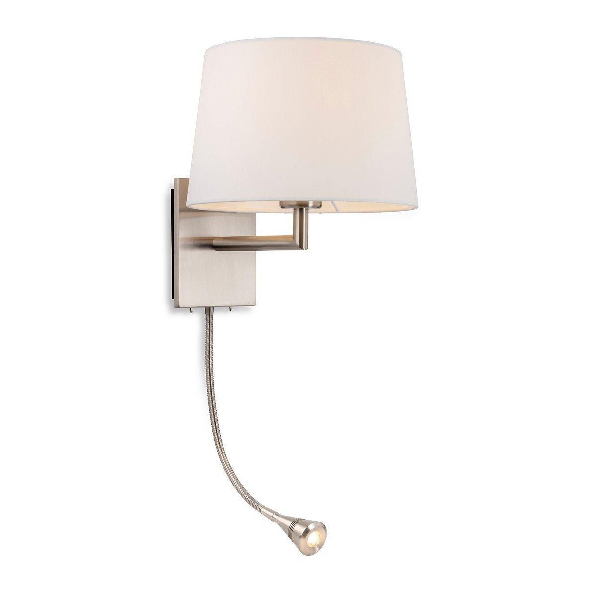 Netlighting Grand 1 Light Indoor Wall Light with Reading Lamp Brushed Steel Cream Shade E27 in Beige