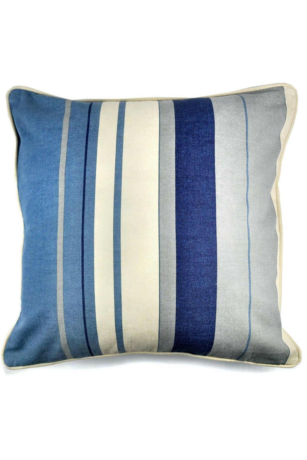 Fusion 'Whitworth Stripe' Modern Striped Filled Cushion 100% Cotton in Blue