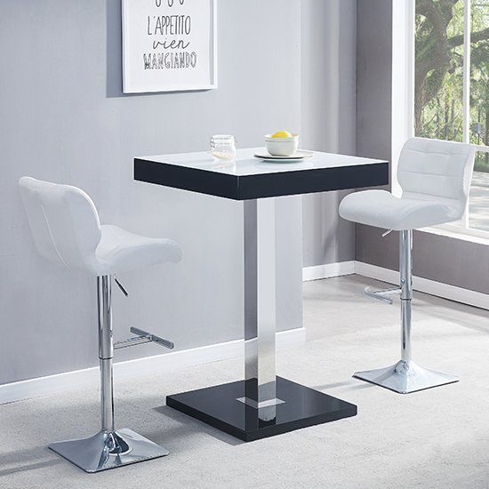 Topaz Black White Glass Bar Table With 2 Candid White Stools