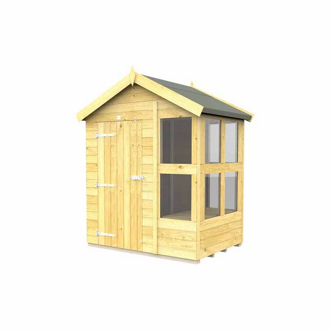 Buttercup Farm 6ft x 4ft Apex Potting Shed - Wood - L127 x W175 x H217 cm in Brown