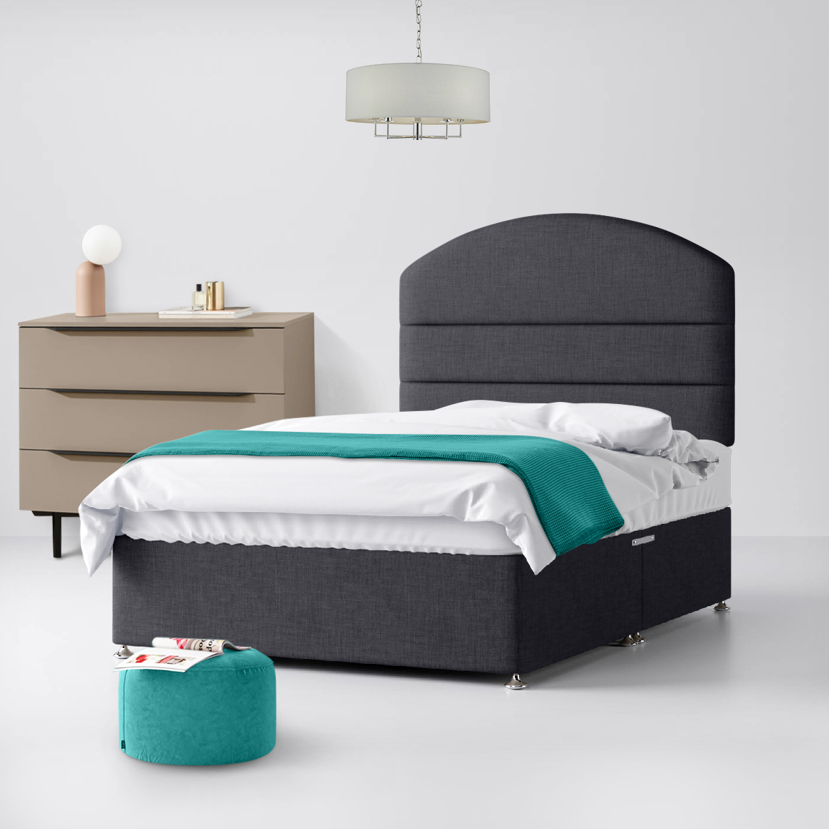 Dudley Lined Charcoal Fabric Ottoman Divan Bed - 4ft Small Double