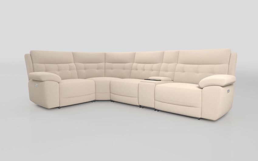 White Fabric Belford 1 Corner 3 Sofa with Media Console
