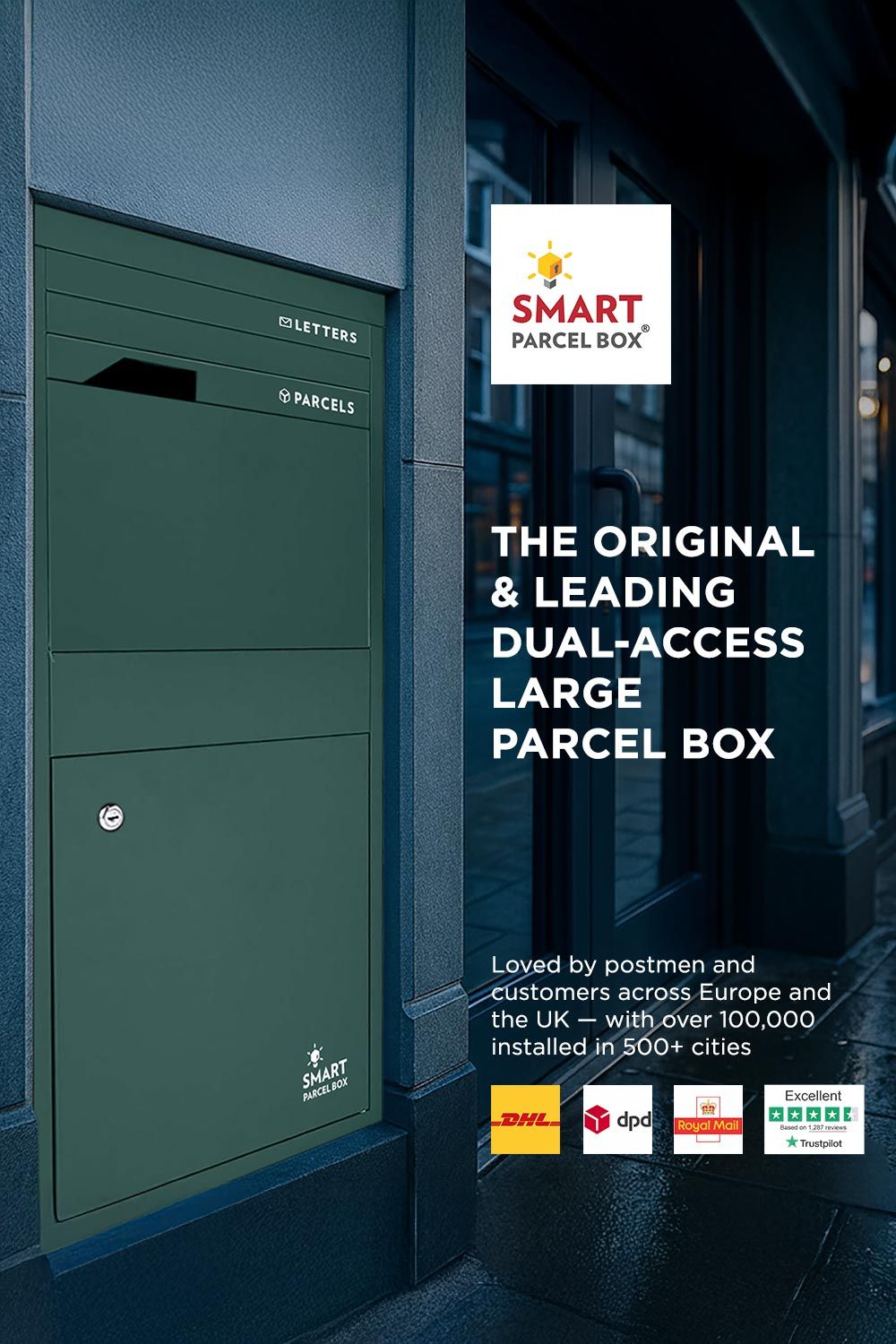 Homescapes Smart Parcel Box® Large Front Access Secure Delivery Box in Green 2