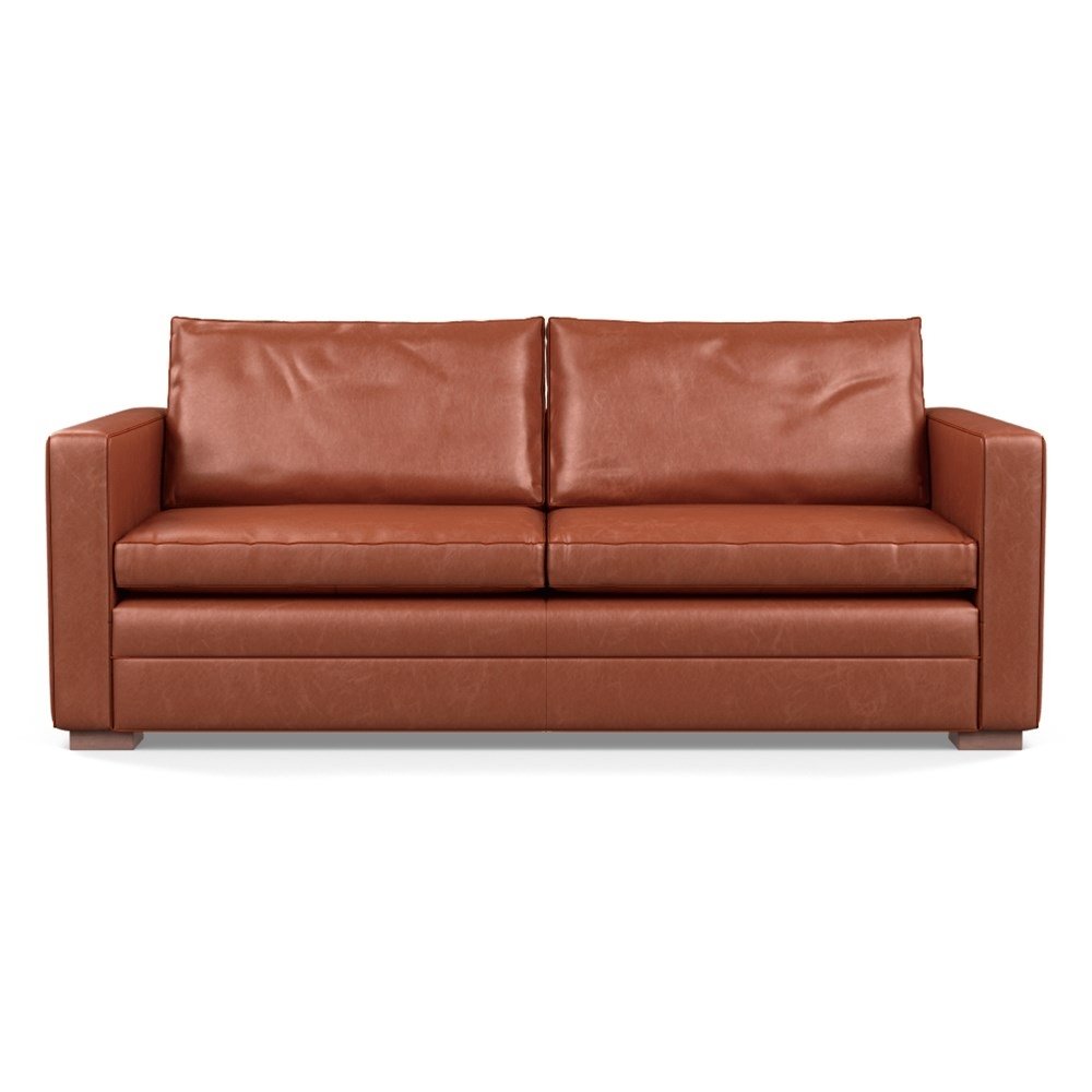 Heal's Palermo 3 Seater Sofa Stonewash Leather Light Brown 274 Walnut Feet