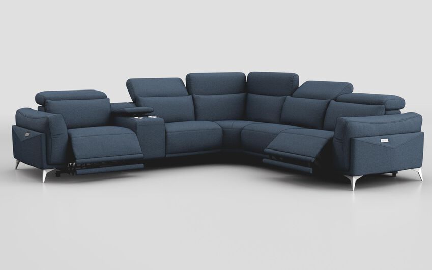 Blue Fabric Gattolino 2 Corner 2 Power Recliner Sofa with Manual Headrests & Console
