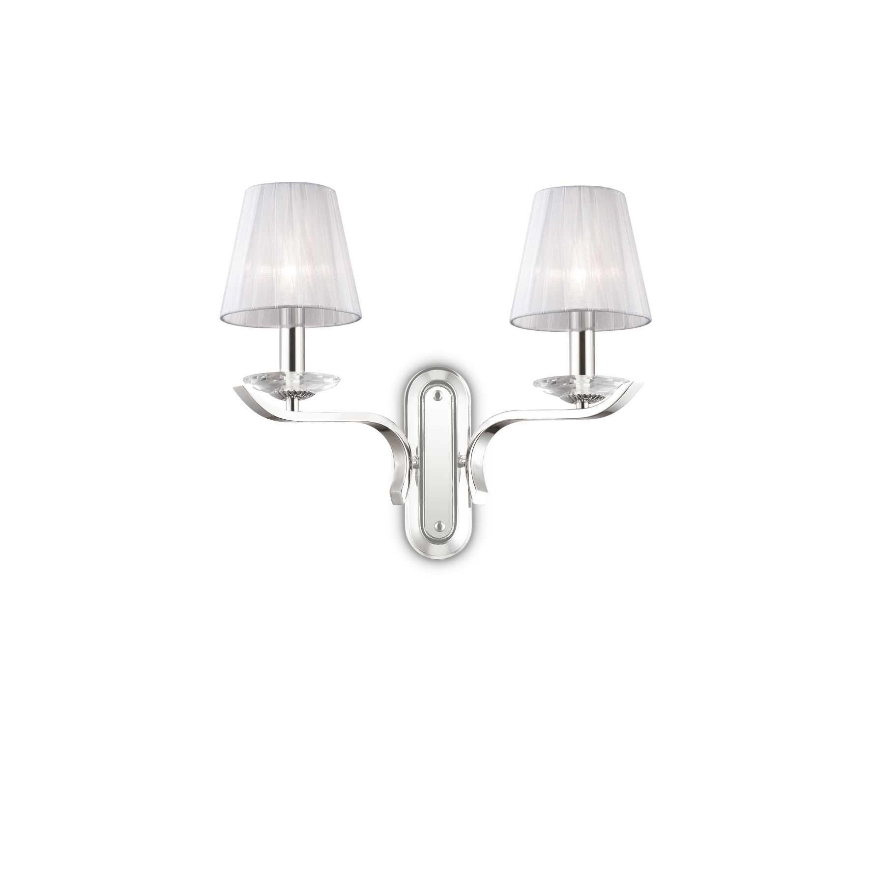 Netlighting Pegaso 2 Light Indoor Candle Wall Light Chrome White with Organza Shades E14 in Grey