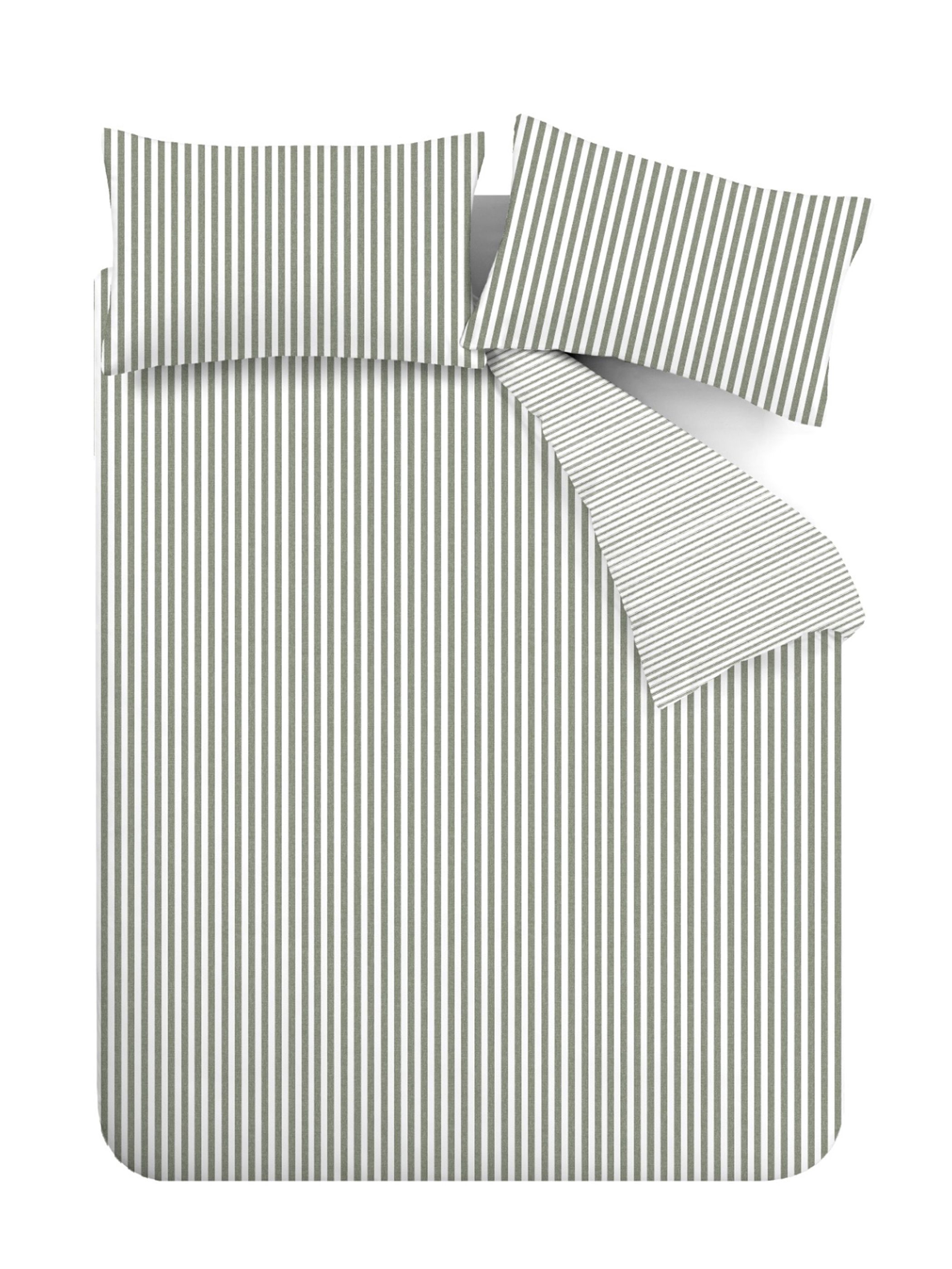 Catherine Lansfield Brushed Stripe 100% Cotton Duvet Cover Set in Green 5