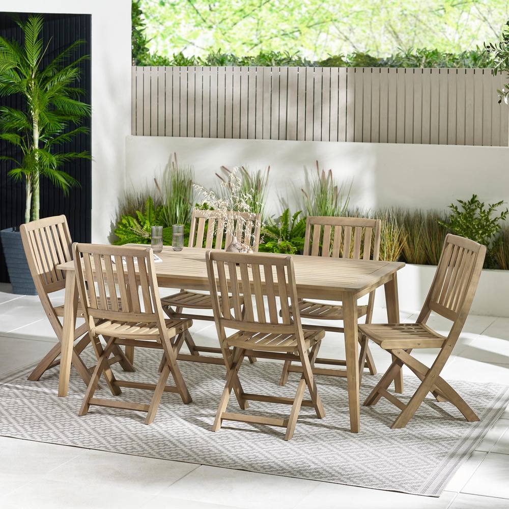 FurnitureboxUK Asa Solid Wood Dining Set with 6 Folding Chairs in Light Brown