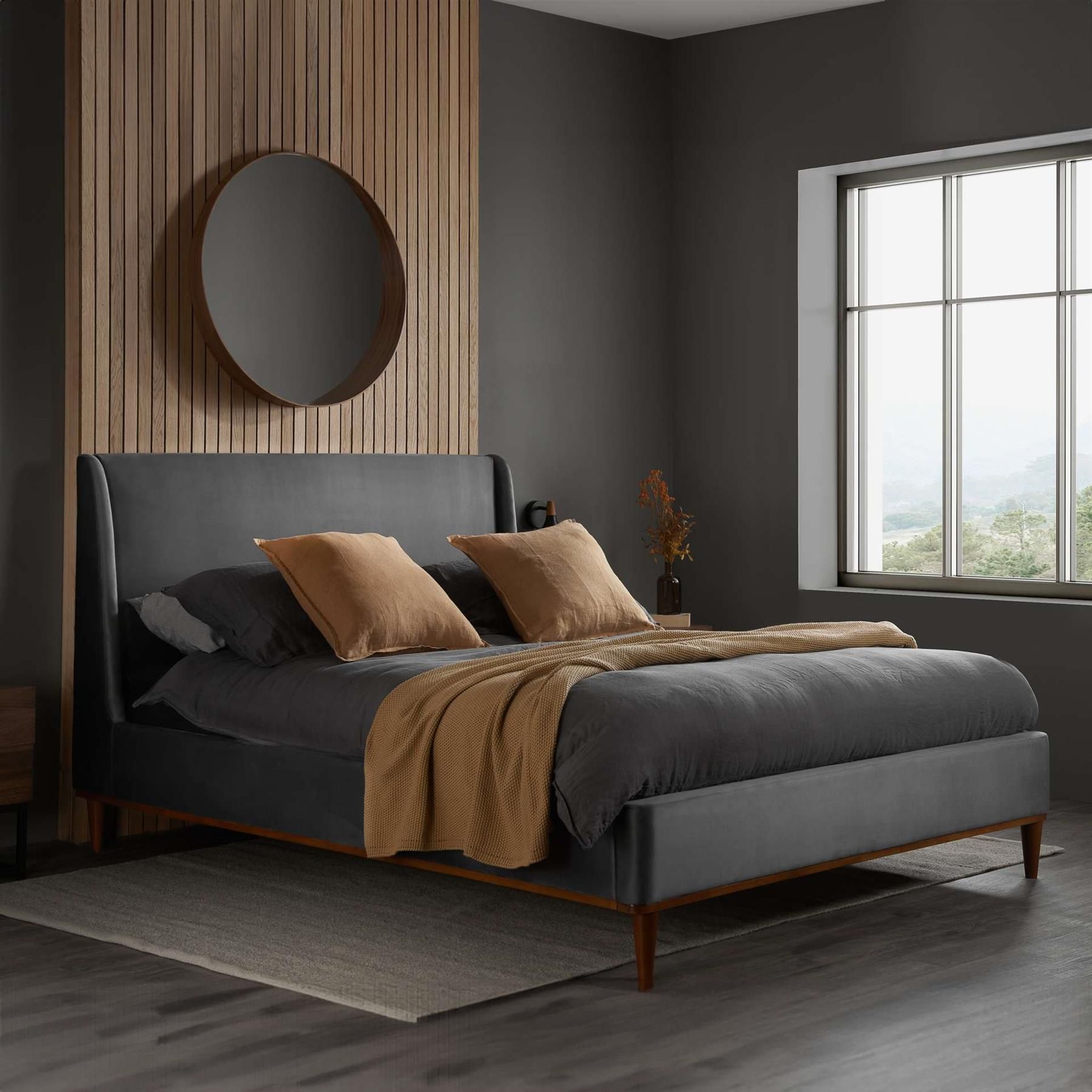 Birlea King Size Bed Frame Grey Nicola Velvet Fabric 5FT 150cm in Dark Grey