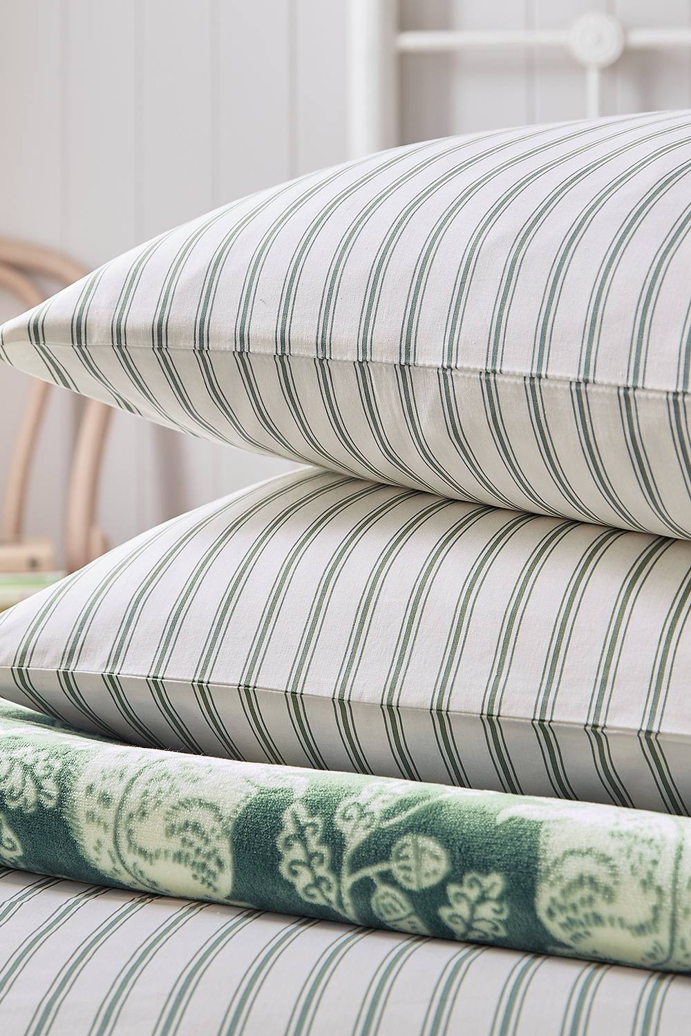 Helena Springfield 'Ticking Stripe' Cotton Duvet Cover Set in Light Green 5