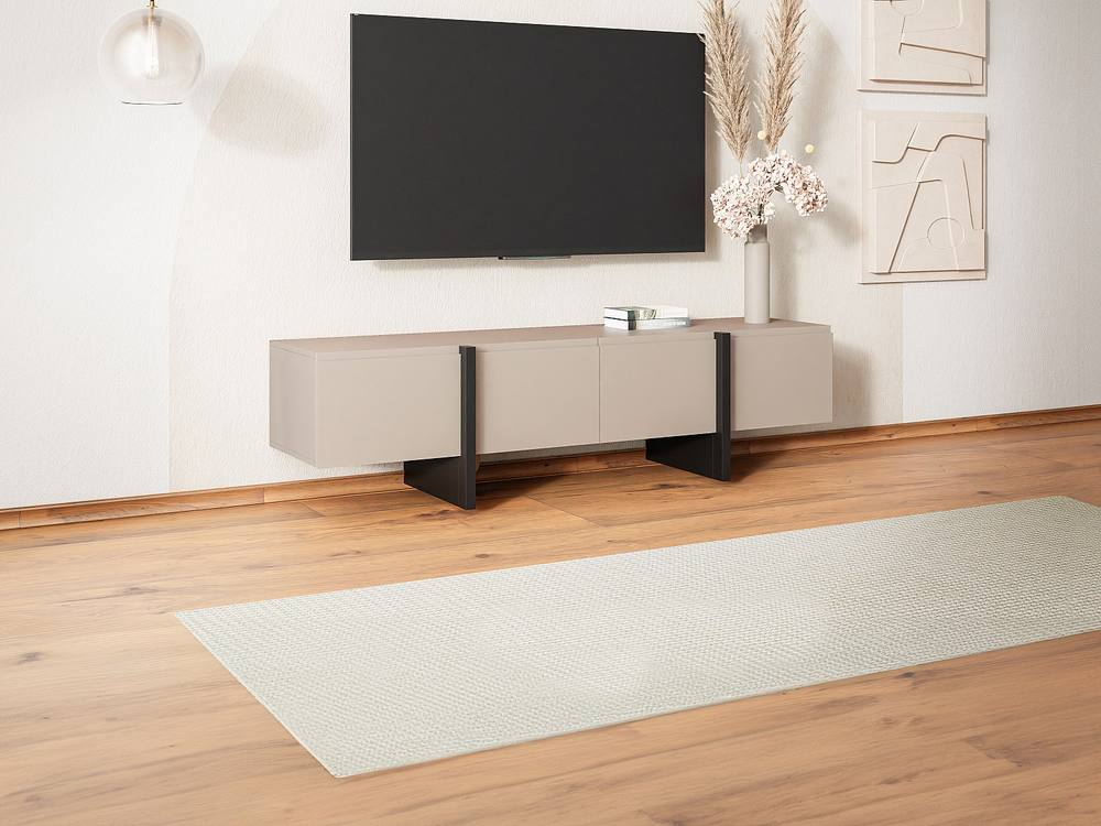 Vente-unique TV Stand With 4 MDF Doors - Beige & Black - LUVONIA