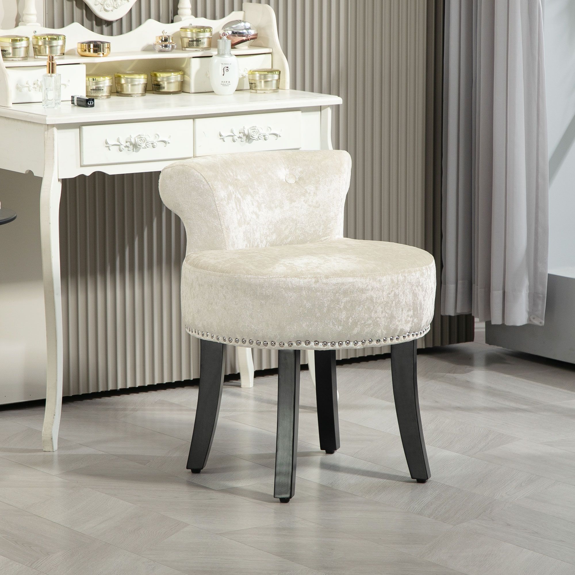 HOMCOM Dressing Table Stool Vanity Seat w/ Rubber Wood Legs Bedroom - Beige
