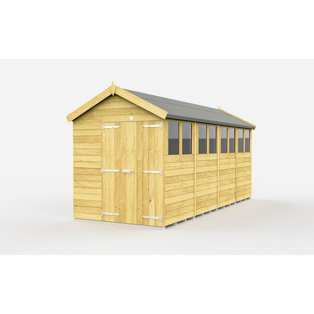 Buttercup Farm 7 x 16 Feet Apex Shed - Double Door W/ Windows - L472 x W214 x H217 cm in Brown