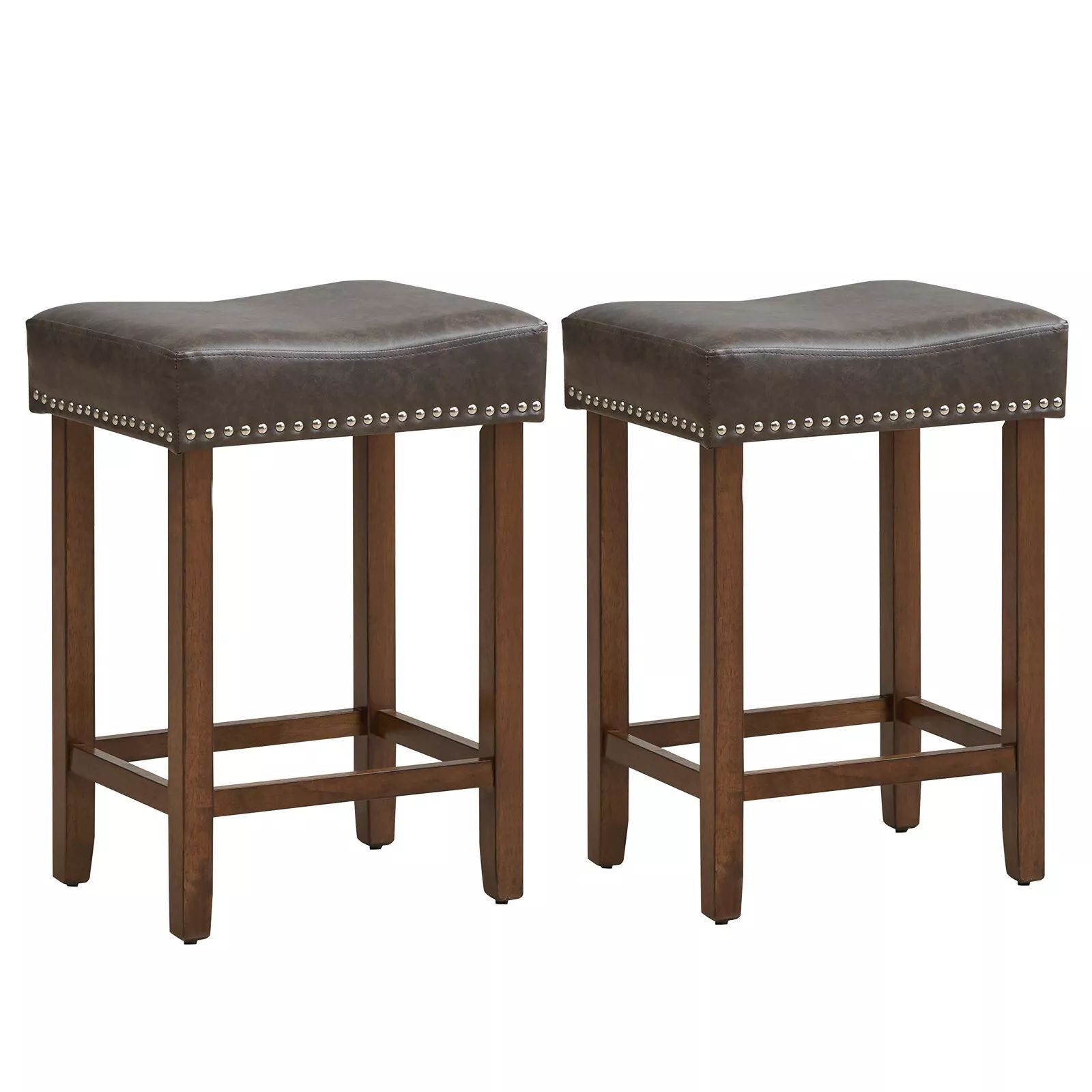 Costway Set of 2 Bar Stools Upholstered Counter Height Saddle Stools PU Leather 60cm in Grey