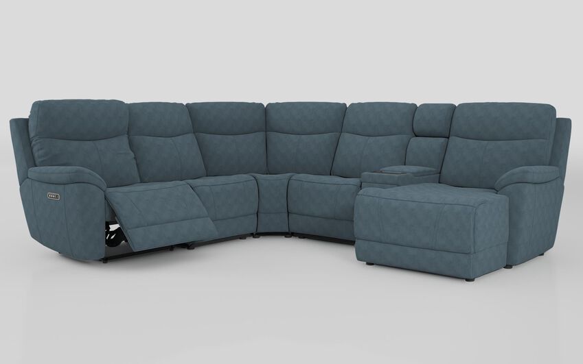 Blue Fabric Eldwick 3 Corner 3 Left Hand Facing Power Right Hand Facing Console & Chaise Sofa with Head Tilt & L