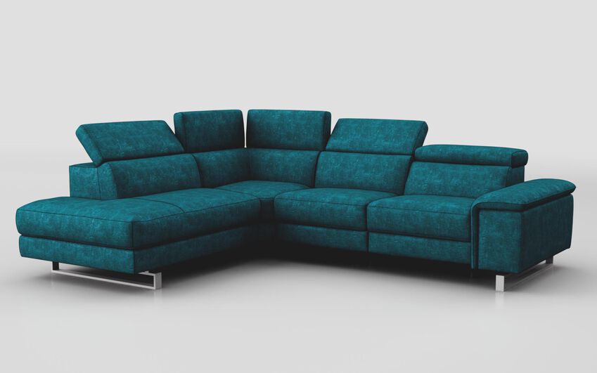 Blue Fabric Viserba 2 Corner 3 Sofa with Left Hand Facing Chaise & Manual Head Tilt