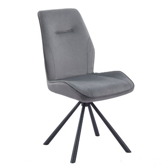 Niken Velvet Upholstered Swivel Dining Chair In Grey