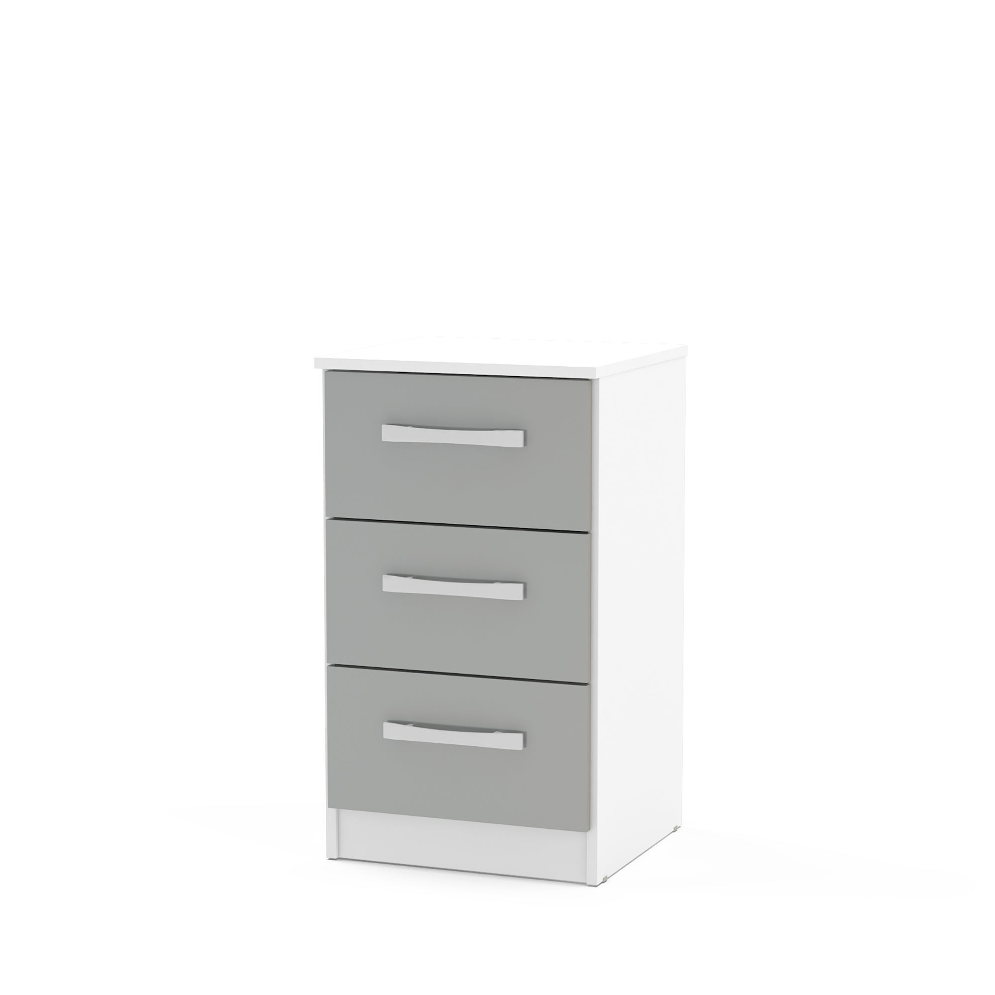 Lynx White and Grey 3 Drawer Bedside Table Grey