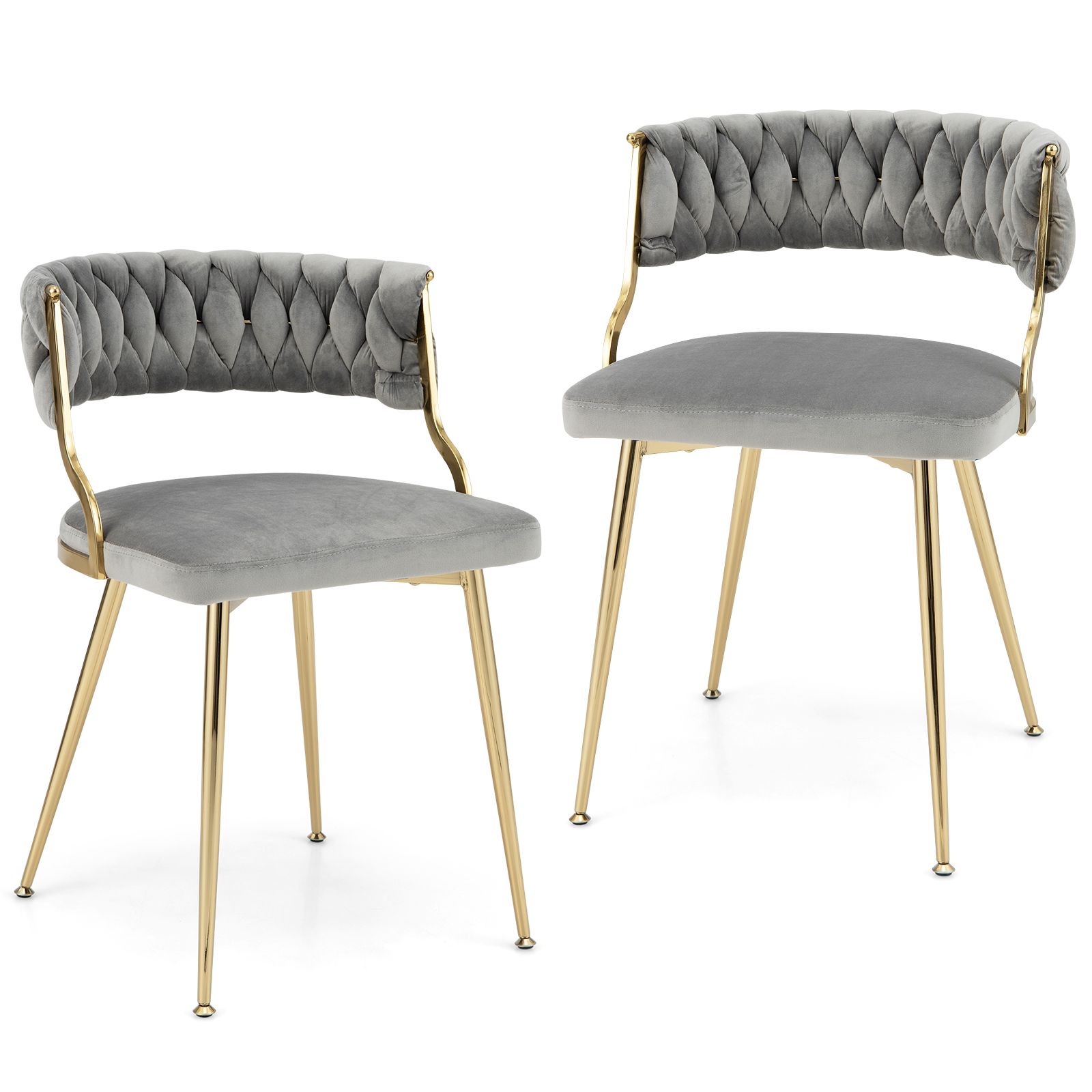 Costway Set of 2 Dining Chairs Upholstered Armless Velvet Accent Chair With Woven Back in Grey