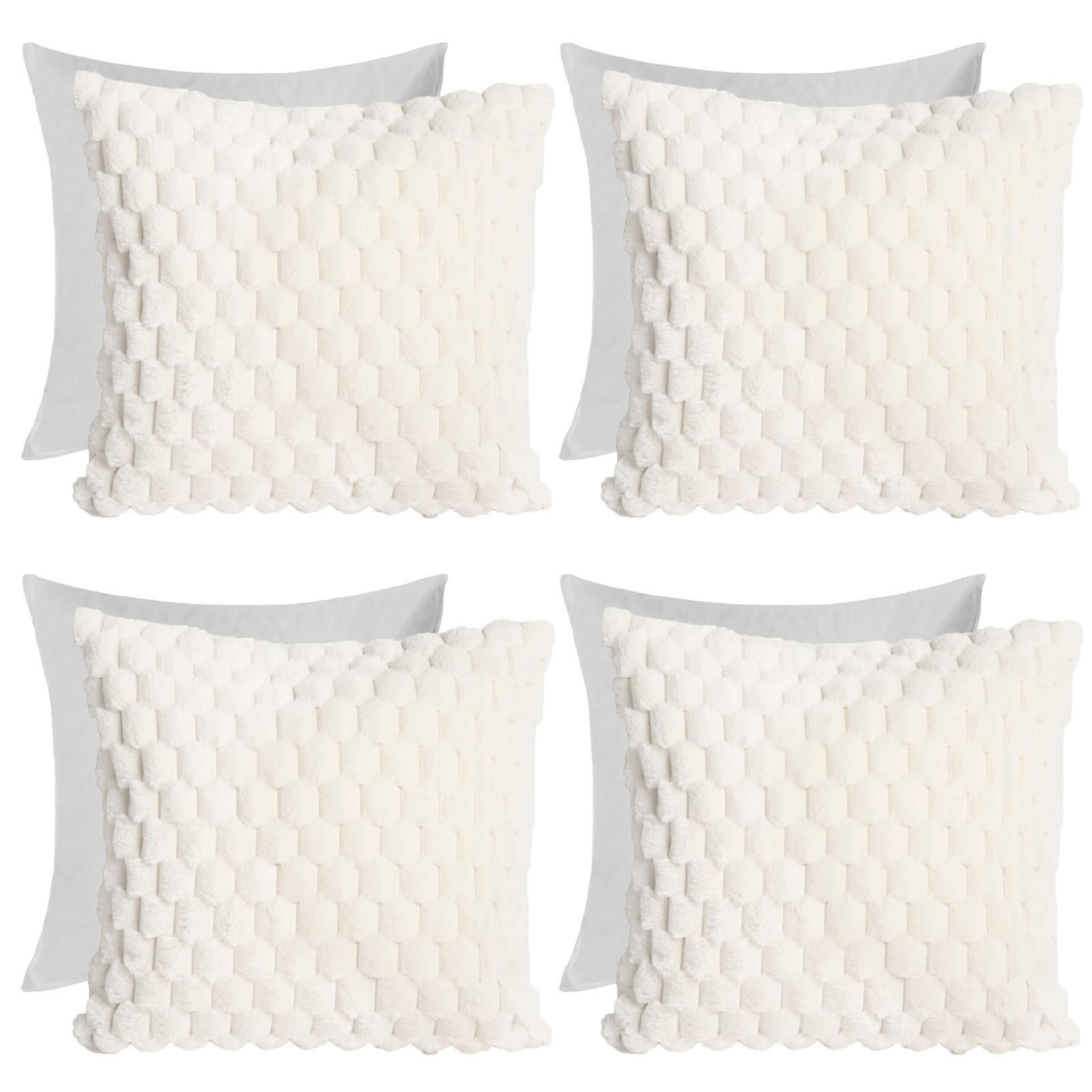 OHS 4 Pack Waffle Faux Fur Filled Cushion Covers - 45 x 45cm in Cream