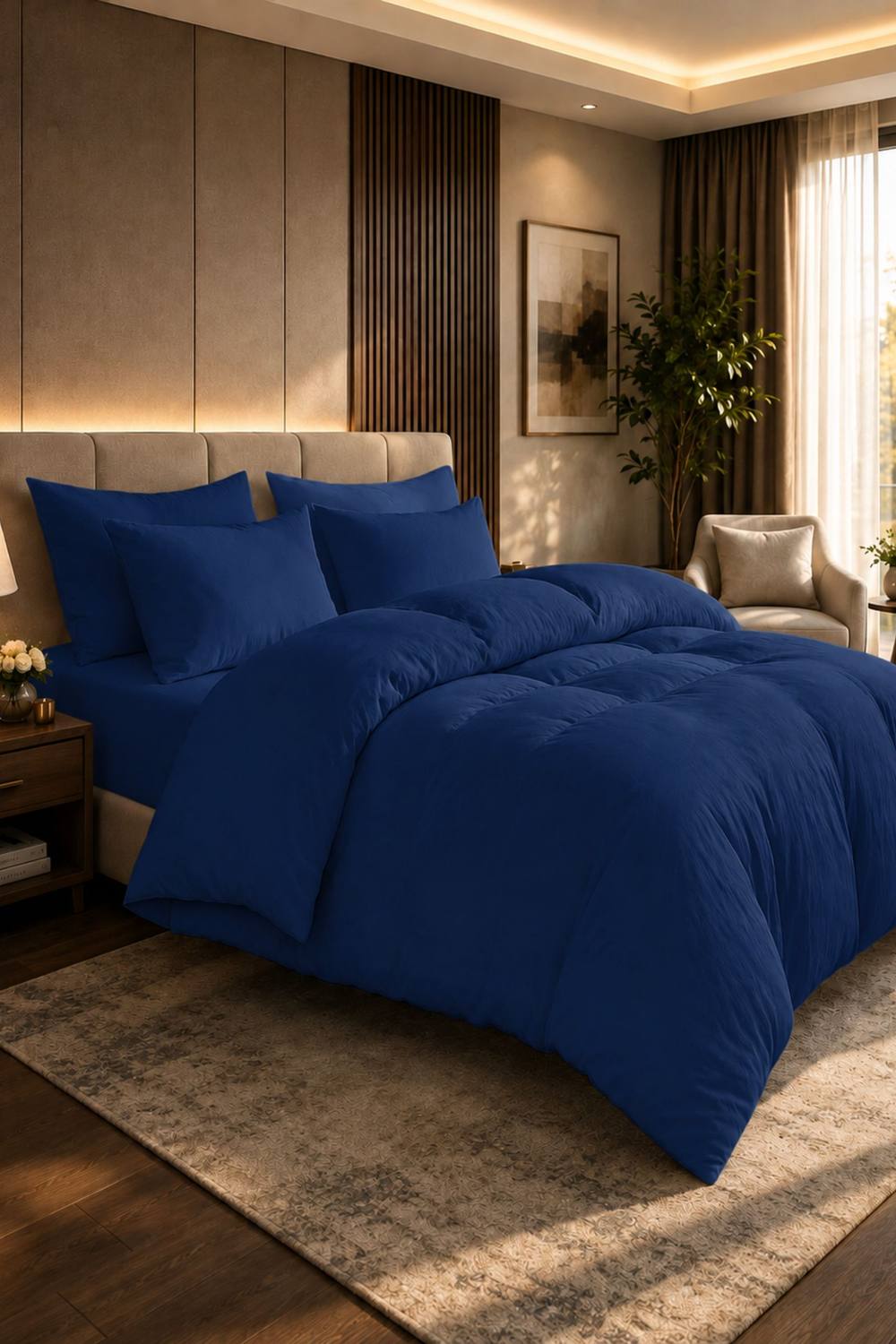 Grace 100% Egyptian Cotton Duvet Cover Set 400 TC with Zipper Closure in Navy