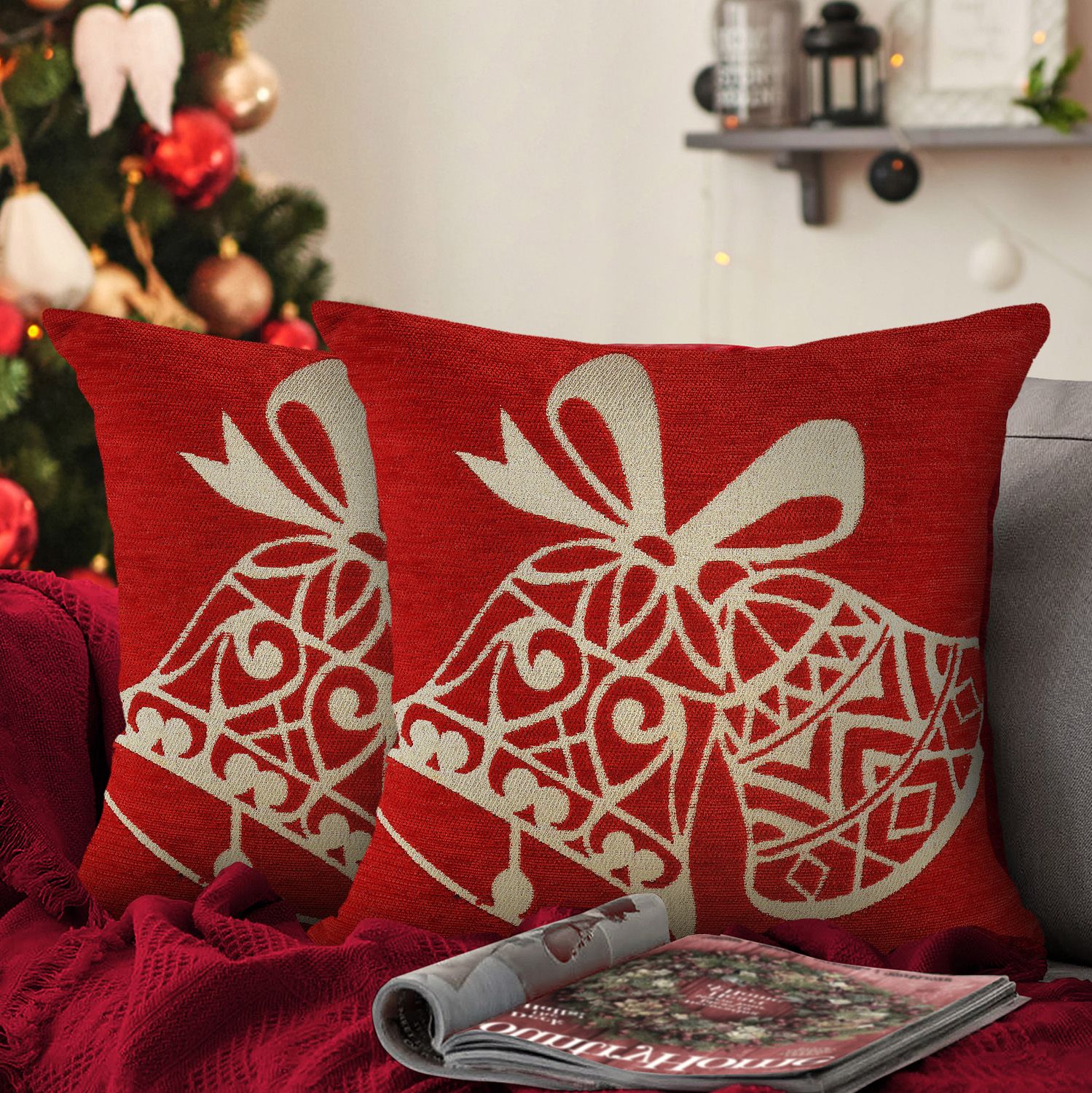 Velosso Merry Bells Filled Christmas Cushion in Red