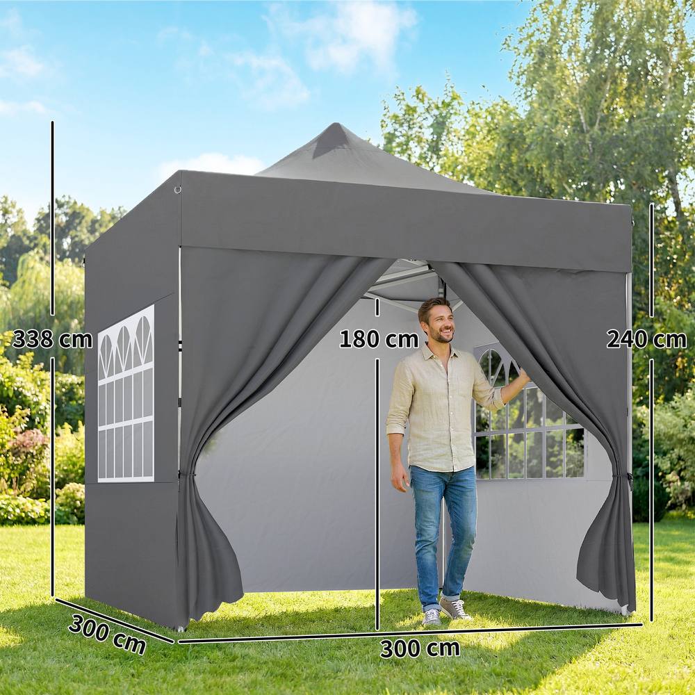 OUTSUNNY Heavy Duty Pop Up Gazebo with Sides, UPF50+ Marquee Gazebo in Grey 3