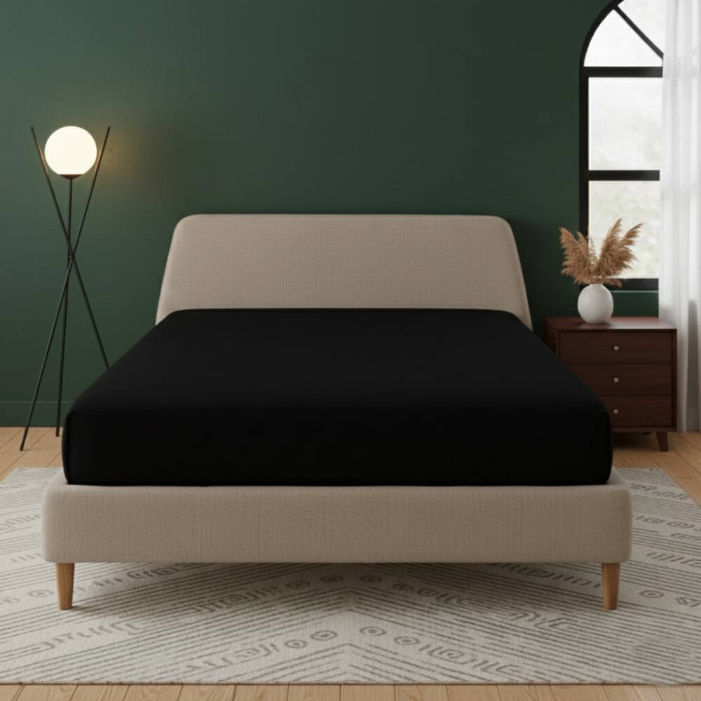 Snug City Flannelette Fitted Sheet Extra Deep 40cm Skirt Soft Brushed Cotton in Black