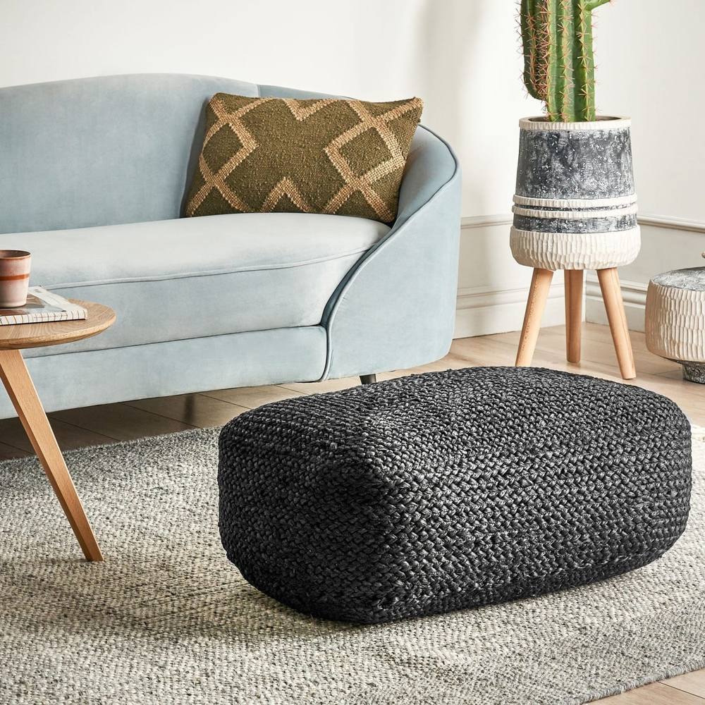 Wyld and Coco Jute Floor Cushion with EPS Beads Black 70 x 40 x 20 cm