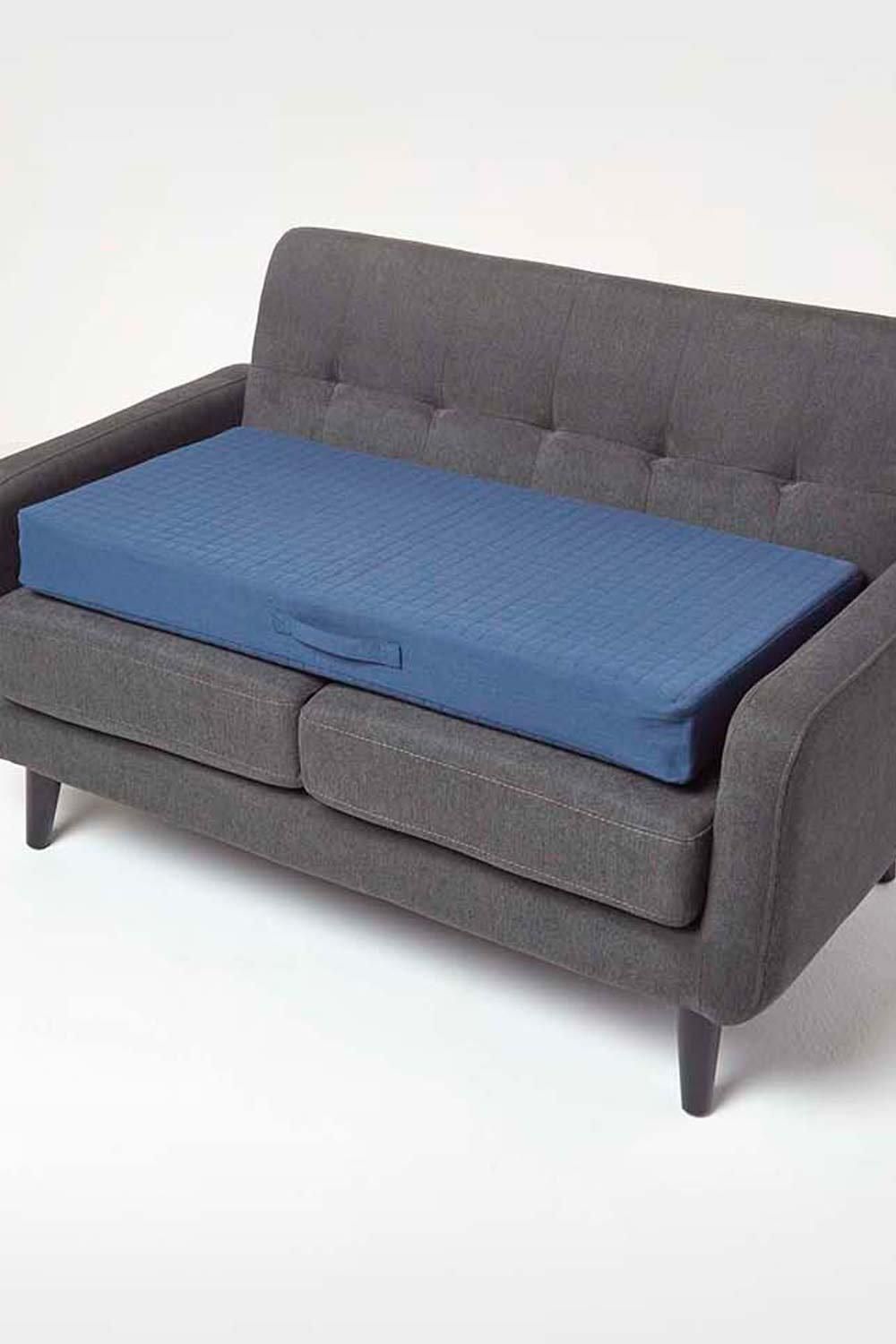 Homescapes Cotton Orthopaedic Foam 2 Seater Booster Cushion in Navy