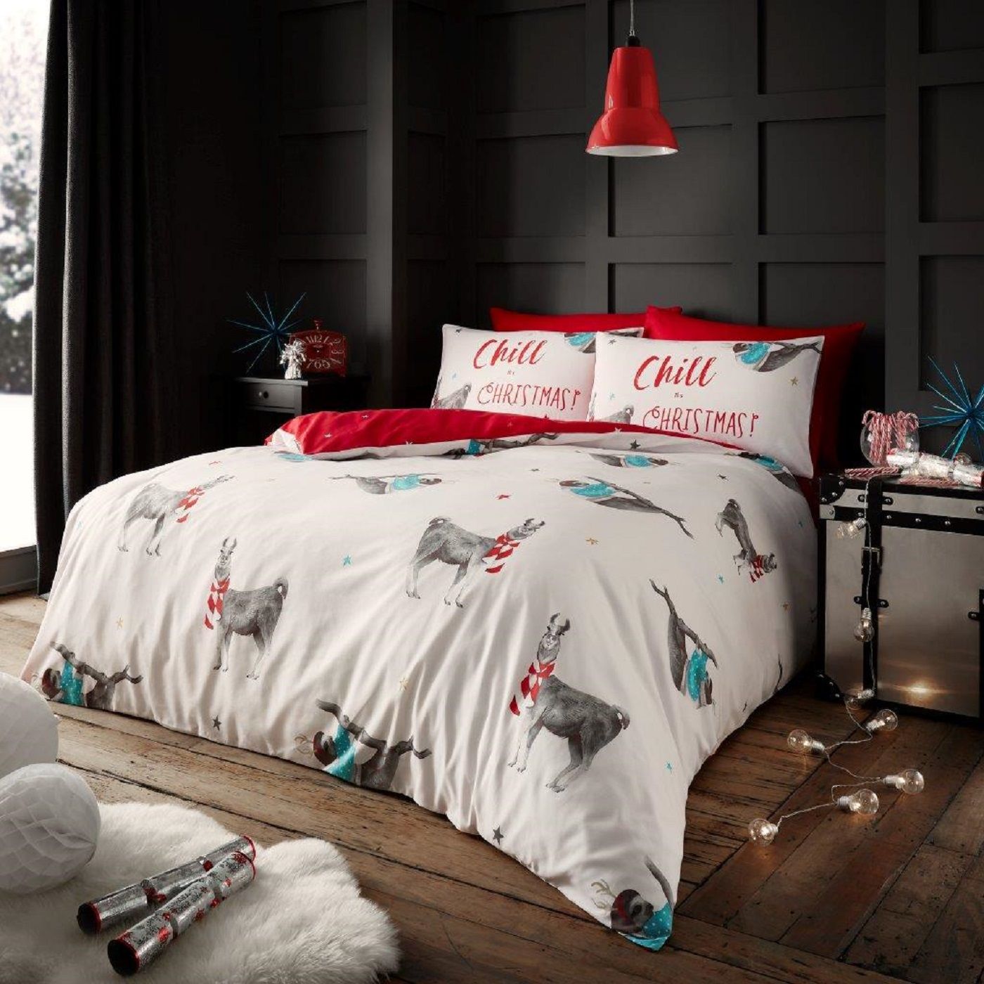Smart Living Printed Polycotton Christmas Duvet Cover With Pillowcases in White