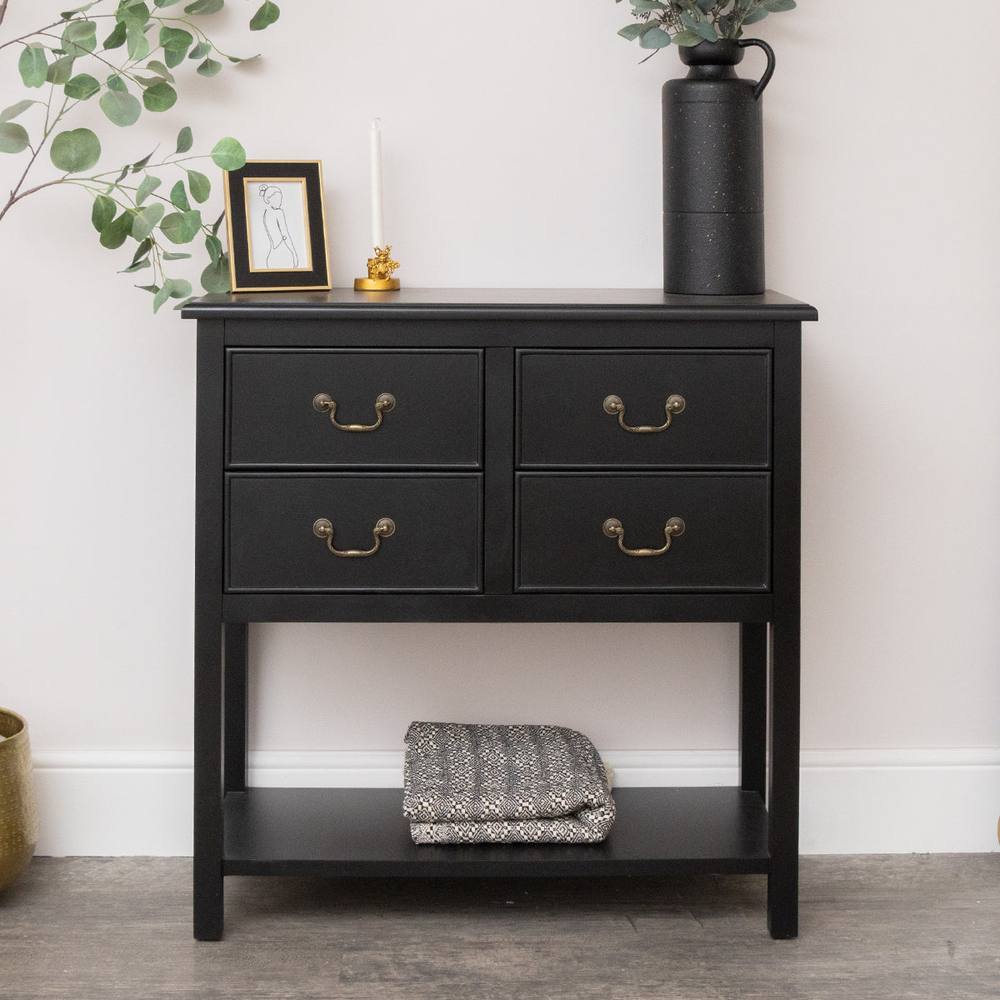 Melody Maison Black 4 Drawer Chest Console Table With Shelf - Briggs Range