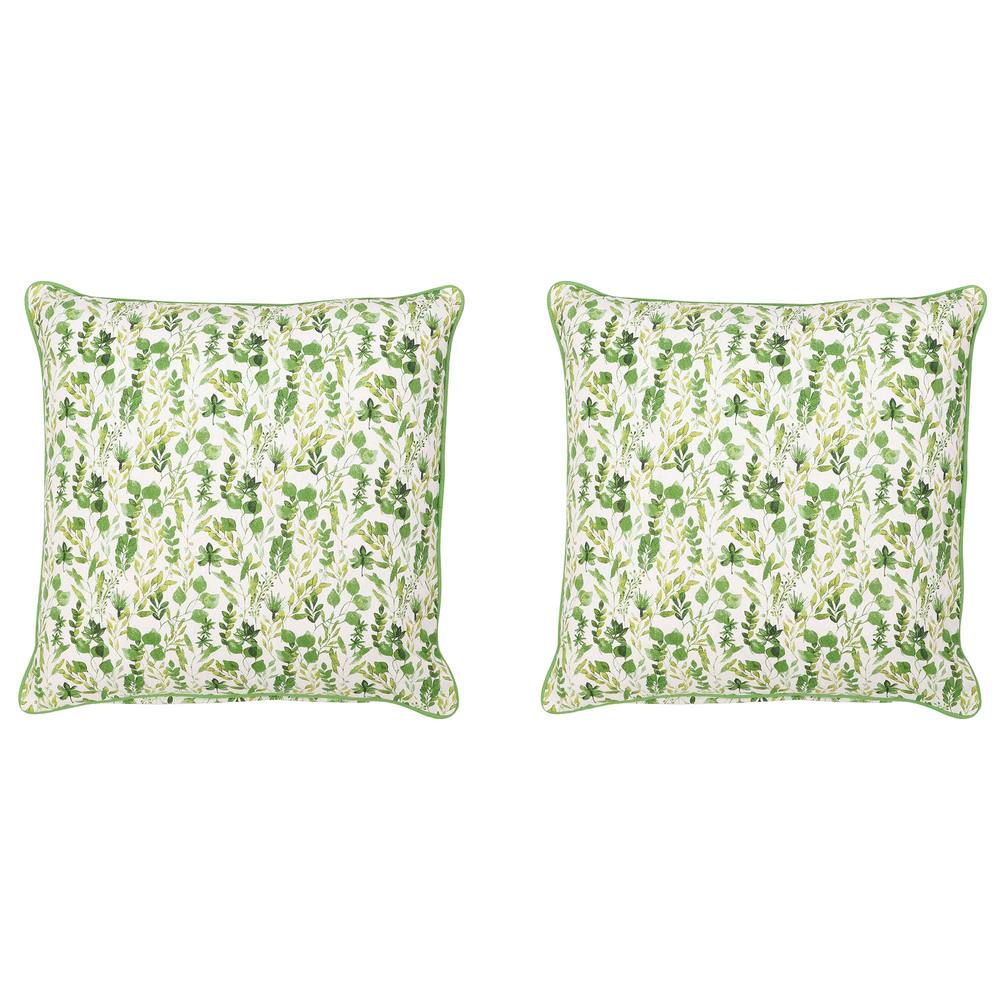 Dibor Set of 2 Green Leaf Print Sofa & Chair Cushions L50 x W50cm