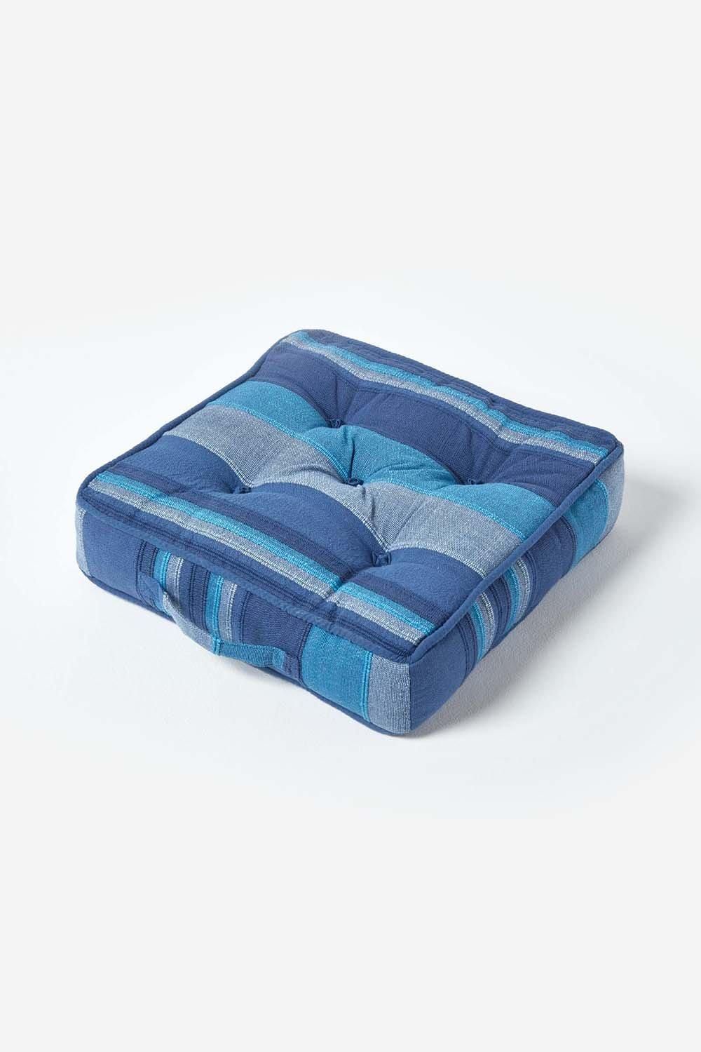 Homescapes Morocco Striped Cotton Floor Cushion in Blue