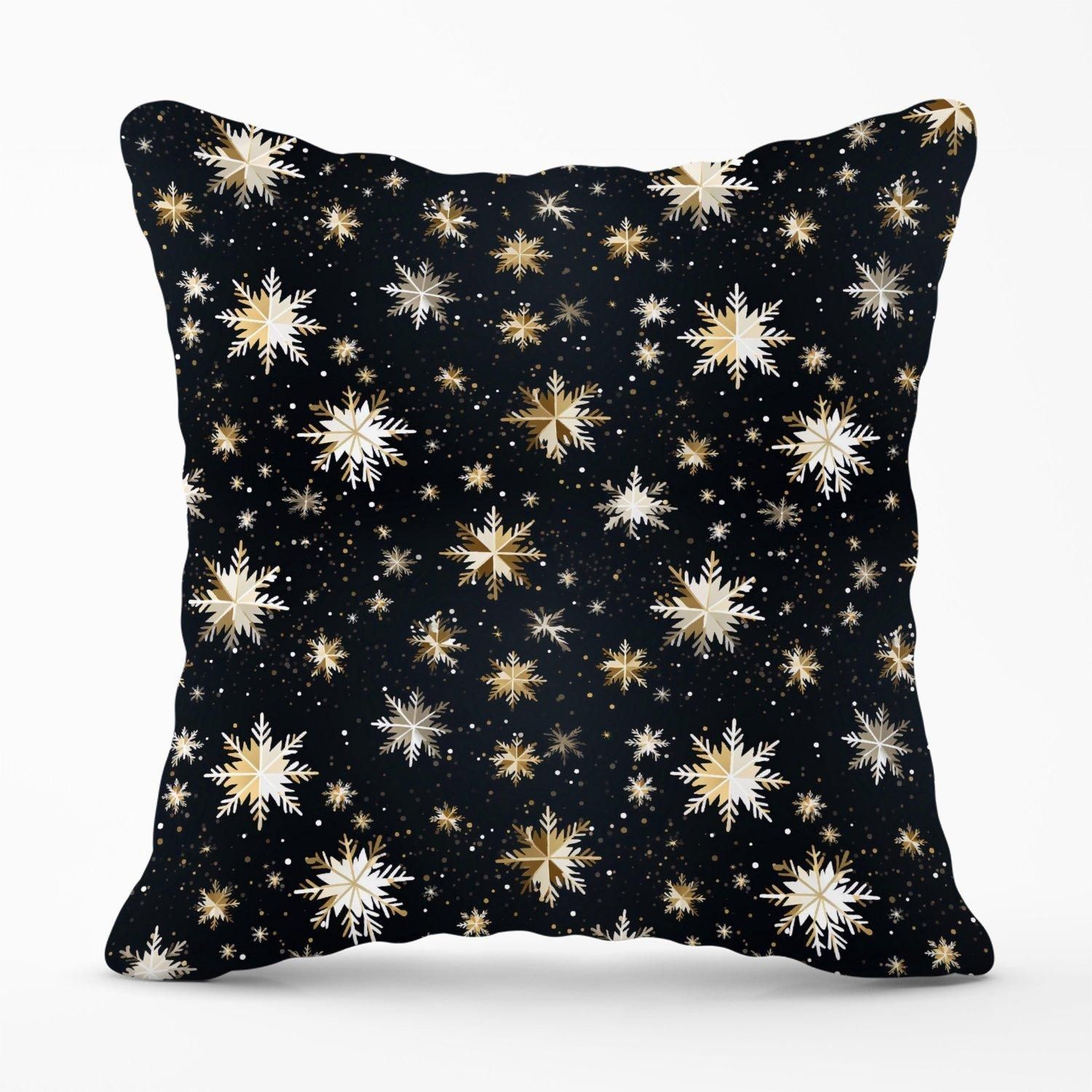 Warren Reed - Designer Silver Gold Snowflake Pattern Outdoor Cushion in Blue