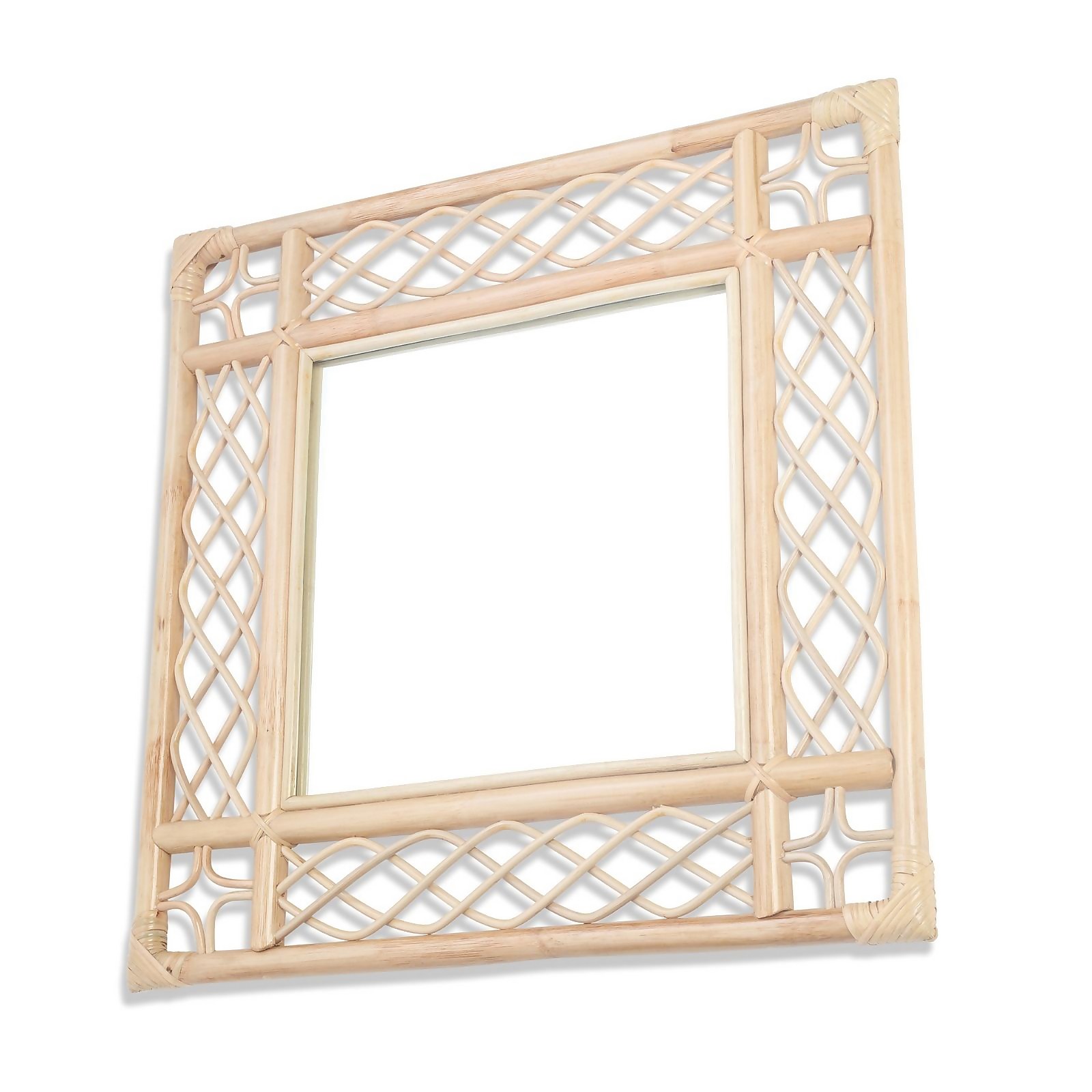Natural Vintage Square Rattan Wall Mirror
