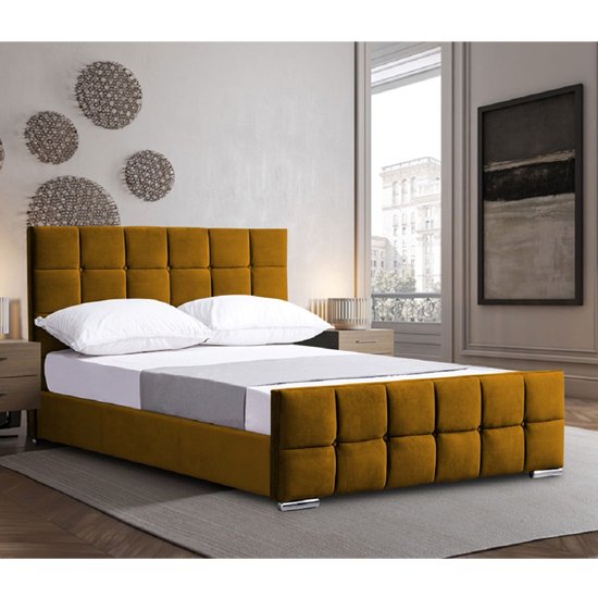 Manitou Plush Velvet Super King Size Bed In Mustard