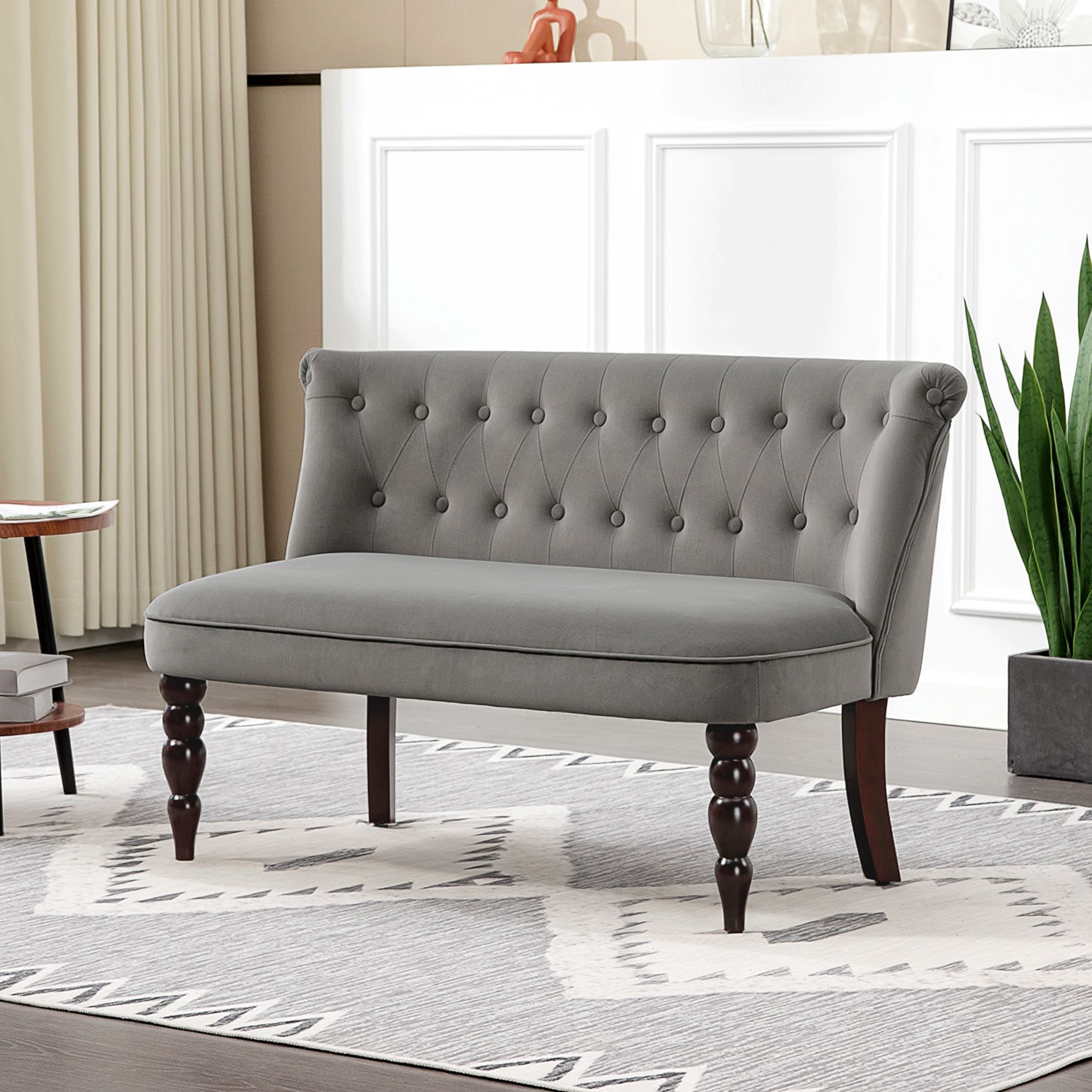 HOMCOM Velvet-Feel Two-Seat Lounger Sofa with Wood Frame, Charcoal Grey